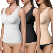 Women With Built in Bra Slimmer Body Shaper Tummy Control Tank Top Cami Shirt UK