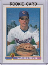 IVAN RODRIGUEZ ROOKIE CARD 1991 Bowman RC Texas Rangers Baseball RC Tigers PUDGE