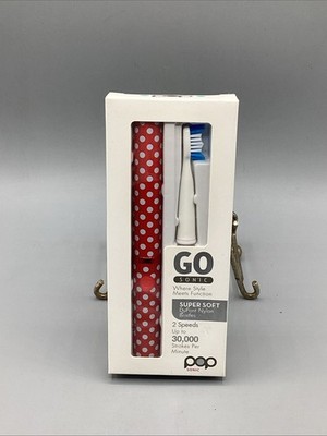 POP SONIC GO TOOTHBRUSH 2 Speeds Super Soft Portable Polka-Dot Red NIB SEALED