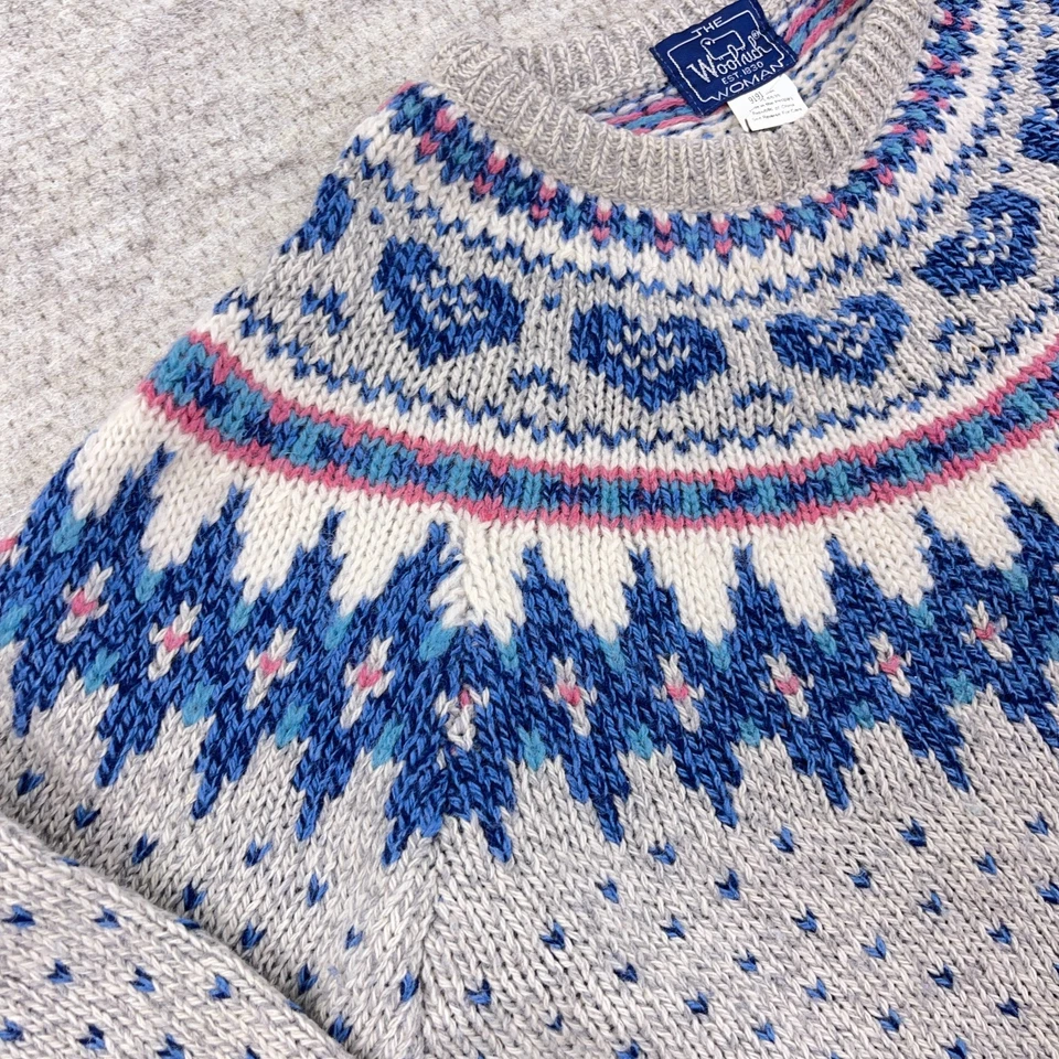 Vintage Woolrich Sweater Women XL  Geometric Nordic Birdseye 90s Gray Blue Wool - Image 4 of 4