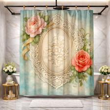 Romantic Floral Heart Design Shower Curtain 72x72 Home Bathroom Decor