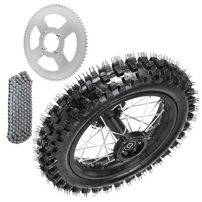 80/100-12 3.00-12 Rear Wheel Tire 76T Sprocket 140L Chain Pit Bike 12mm Bearing