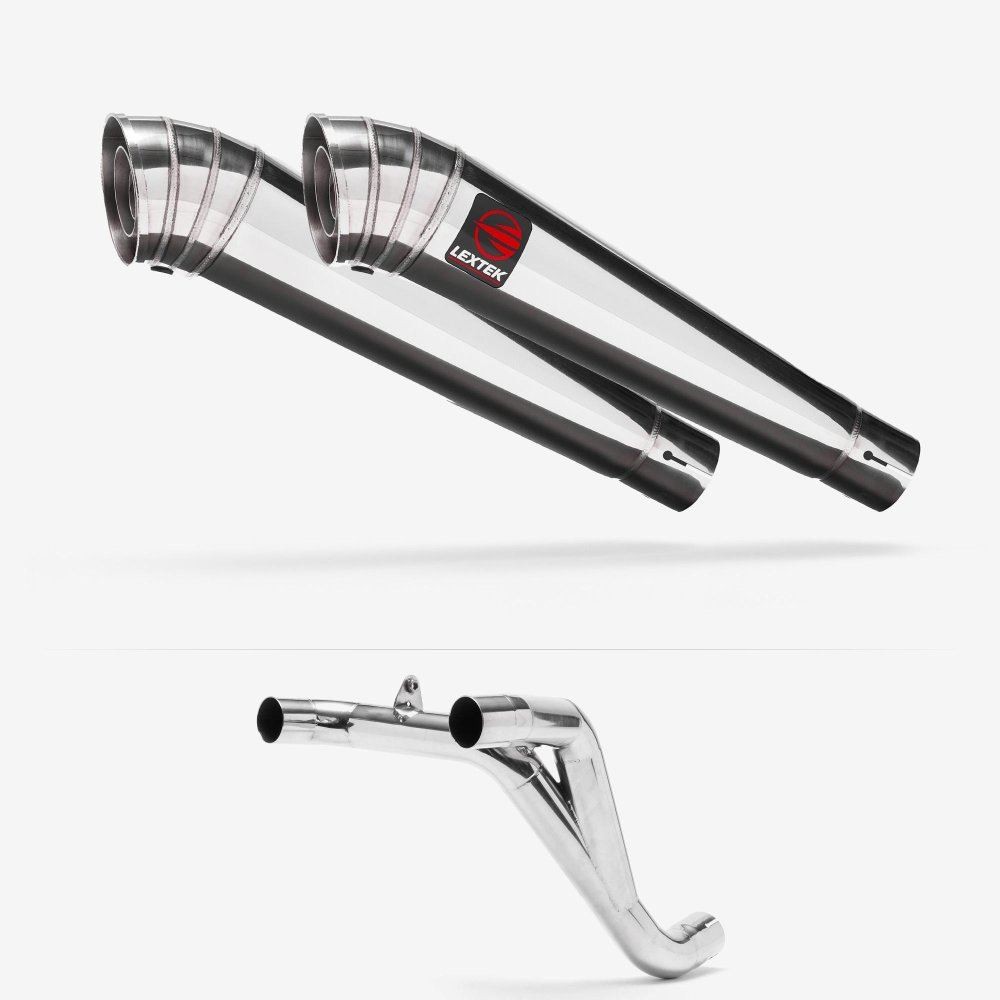 Lextek MP4 S/Steel Megaphone Exhaust 300mm Twin Underseat with Link Pipe
