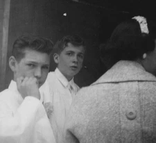 1950s Boys Candid Graduation Gowns Church Steps Ceremony Moment