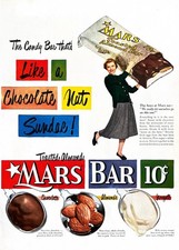 1950 MARS CANDY Large Vintage Print Ad Mars Chocolate Bar