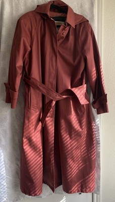 London Towne Hooded Belted Trench Coat Rust Removable Plaid Lining Size 8