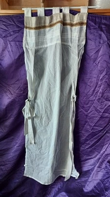 Rideaux de cuisine stylés Blanc et marron Hauteur 1.45 mètre Tringles 50 cm - Photo 1/4