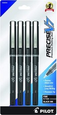 PILOT Precise V7 Rolling Ball Pens, Fine Point 0.7mm, Black Ink, Pack of 4