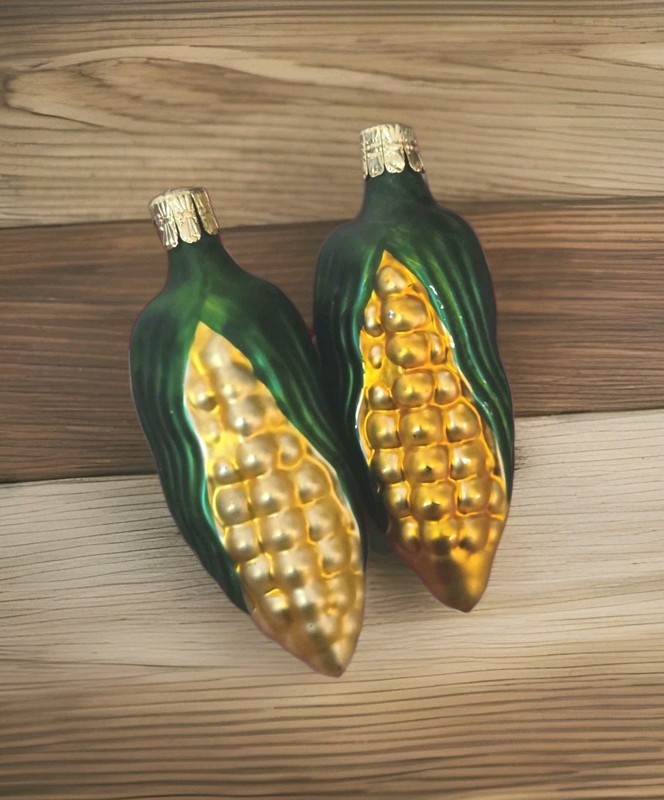 Vintage Corn Cob Christmas Ornament Mercury Glass Republic Czech Set of 2