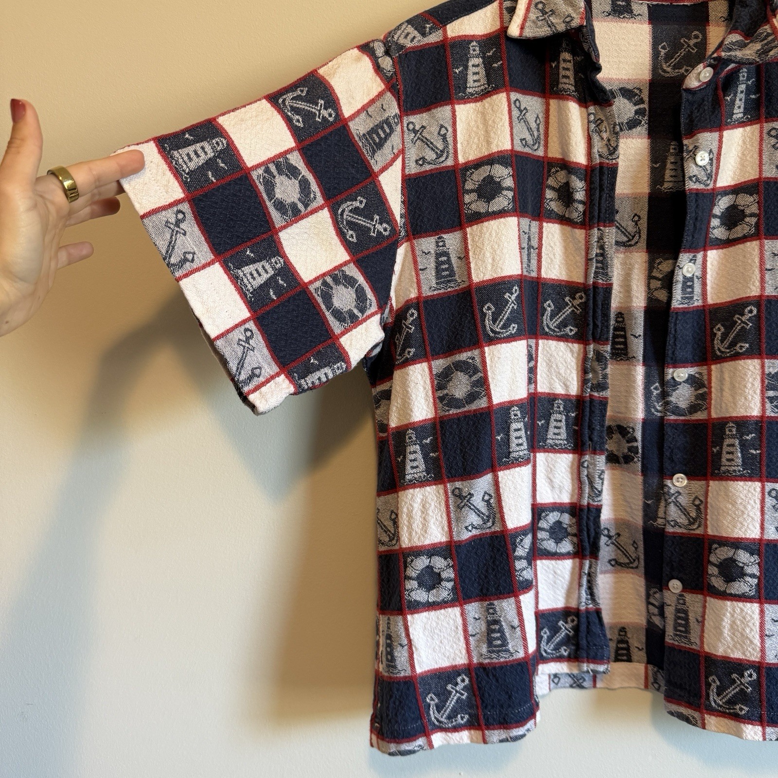 VTG Nautical Pattern Button Down SIZE M COTTON SH… - image 4