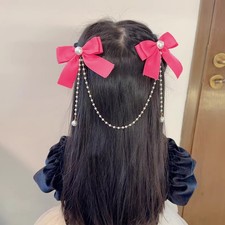 Pearl Bow Tassel Hair Clip Elegant Solid Hair Claw Children Princess Hairpins