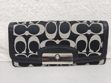 Vintage Coach Black Tan Signature Long Wallet Zip Pocket EUC