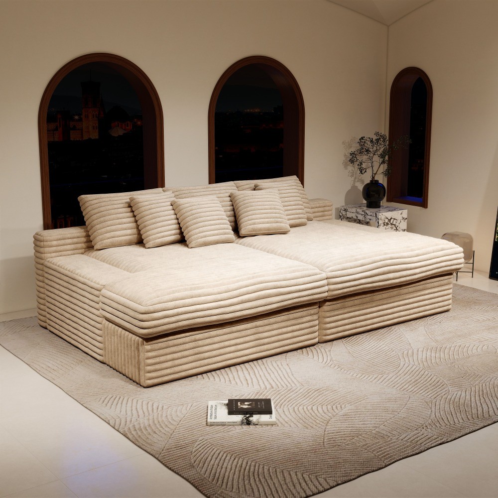 Beige 118.1*47.2" Modular Sectional Sofa Seat, Compressed Couch, 2PC Combination