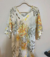 Vtg Alfred Shaheen Ivory Floral Maxi Caftan Mumu Mynah Bird Hawaiian Dragonfly