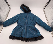 COPPER KEY  GIRLS Blue Teal Hooded Fur Lined Winter Jacket Coat  Size M 5/6