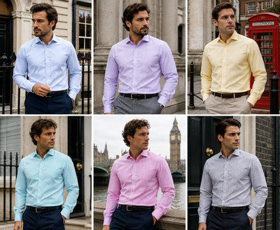 Herren Business Hemd Klassicher Style Streifen Muster Einzel Doppel Manschette