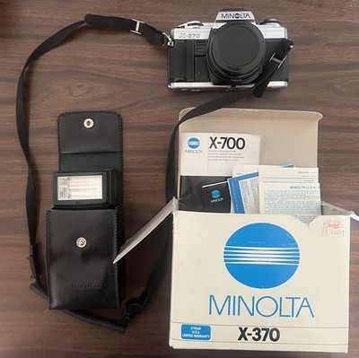 Minolta X-370 35mm SLR Film Camera Kit w/ Lens, Flash, Original Box & Manuals