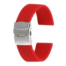 Silicone Watch Bands 24mm Soft Watch Bands with Silver Snap Buckle, Red