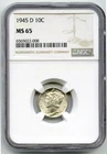 1945-D Mercury Silver Dime NGC MS 65 Certified - Denver Mint - Q160