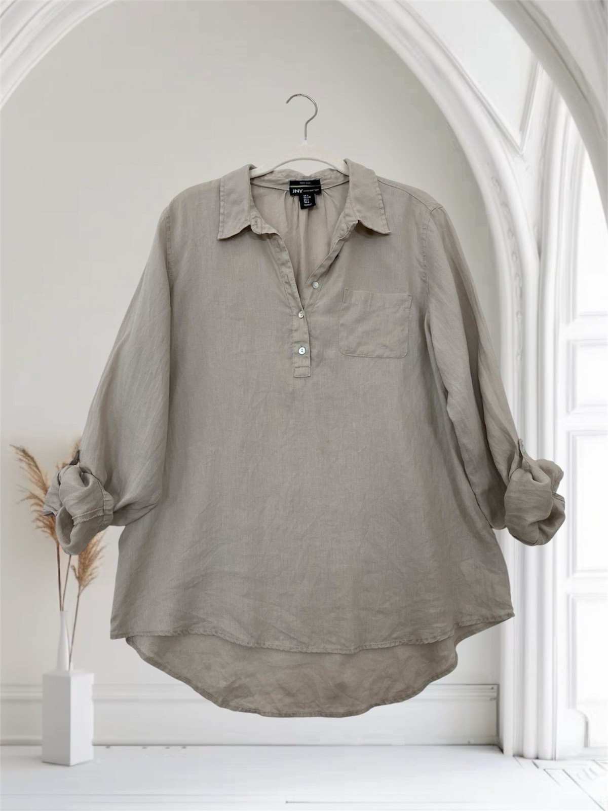 Jones New York Womens 100% Linen Popover Shirt Size Large Summer Chic