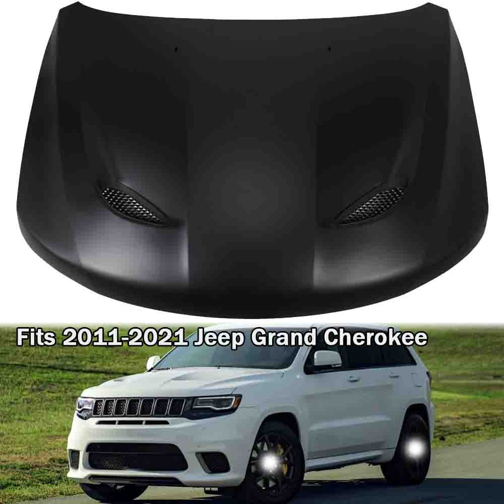 アルミフロントバルクヘッド Type-2 ブラック Dual Vent Black Aluminum Hood For 2011-2022 Jeep Grand Cherokee