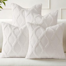Spring Set of 4 Cream White Throw Pillow Covers 20x20 Inch, Neutral Decorativ...