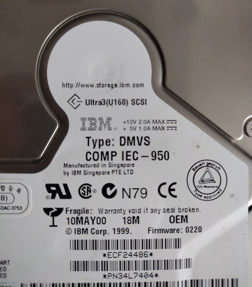 IBM 18GB 10K RPM 3.5" SCSI Ultra3-U160 80 Pin SCA DMVS18M HDD Fully Tested - Image 2 of 4