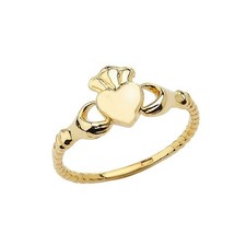 Dainty 10k Yellow Gold Claddagh Rope-Style Ring 9.5