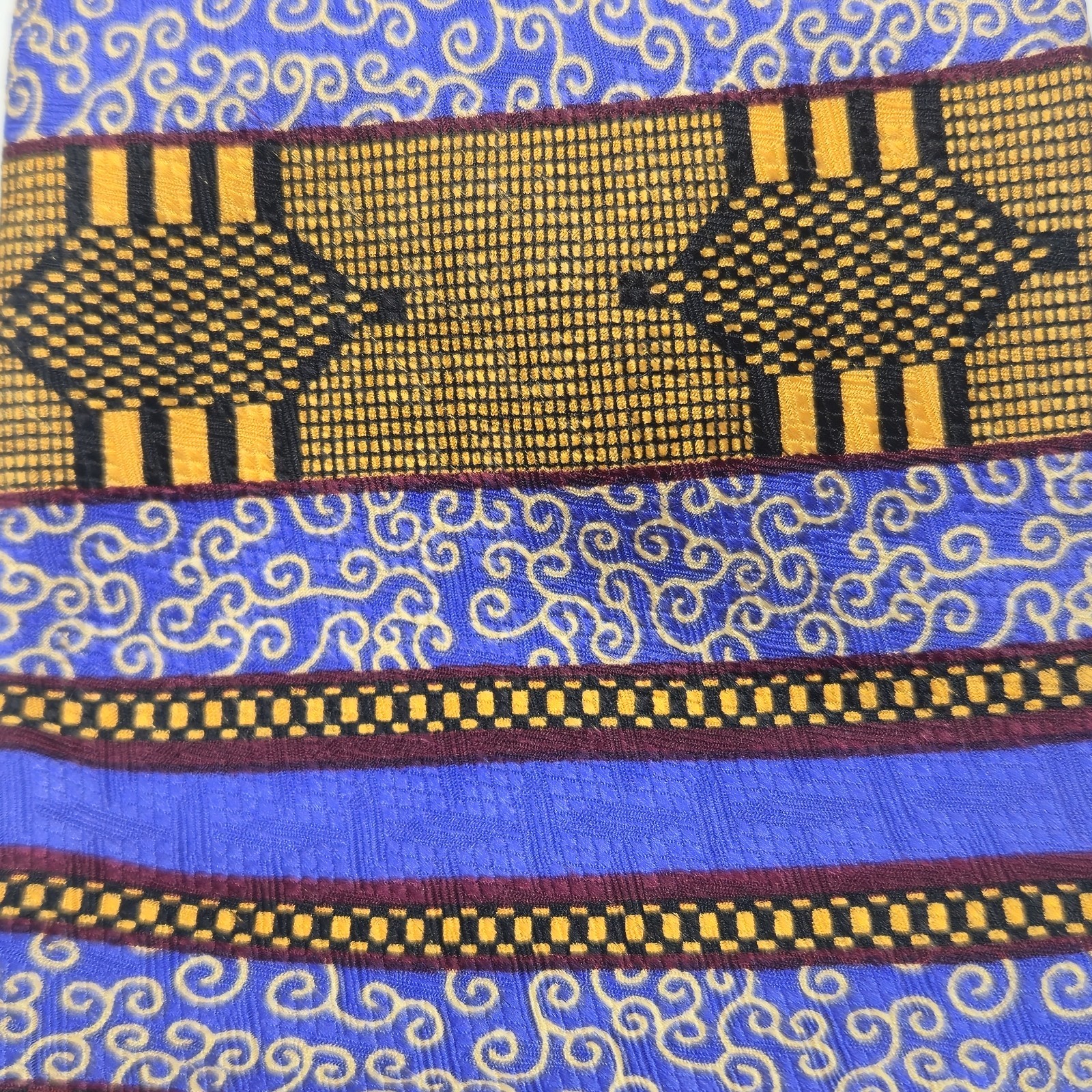 ​DON Collection Afrocentric Kente Pattern 100% Silk Handmade Tie Blue Gold Black image 2