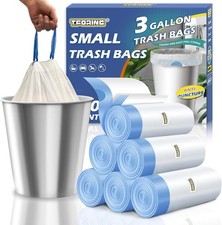 3 Gallon Trash Bags Drawstring 0.96 Mil - 120 Count 12 Liter Small Garbage Bags