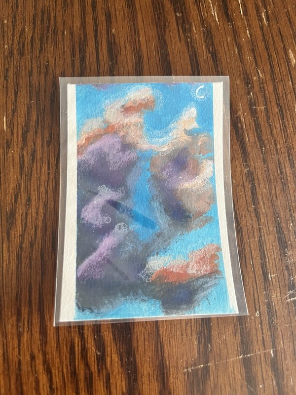 ACEO Original Sunset Clouds Landscape Art Sky Painting Art Card Miniature Art