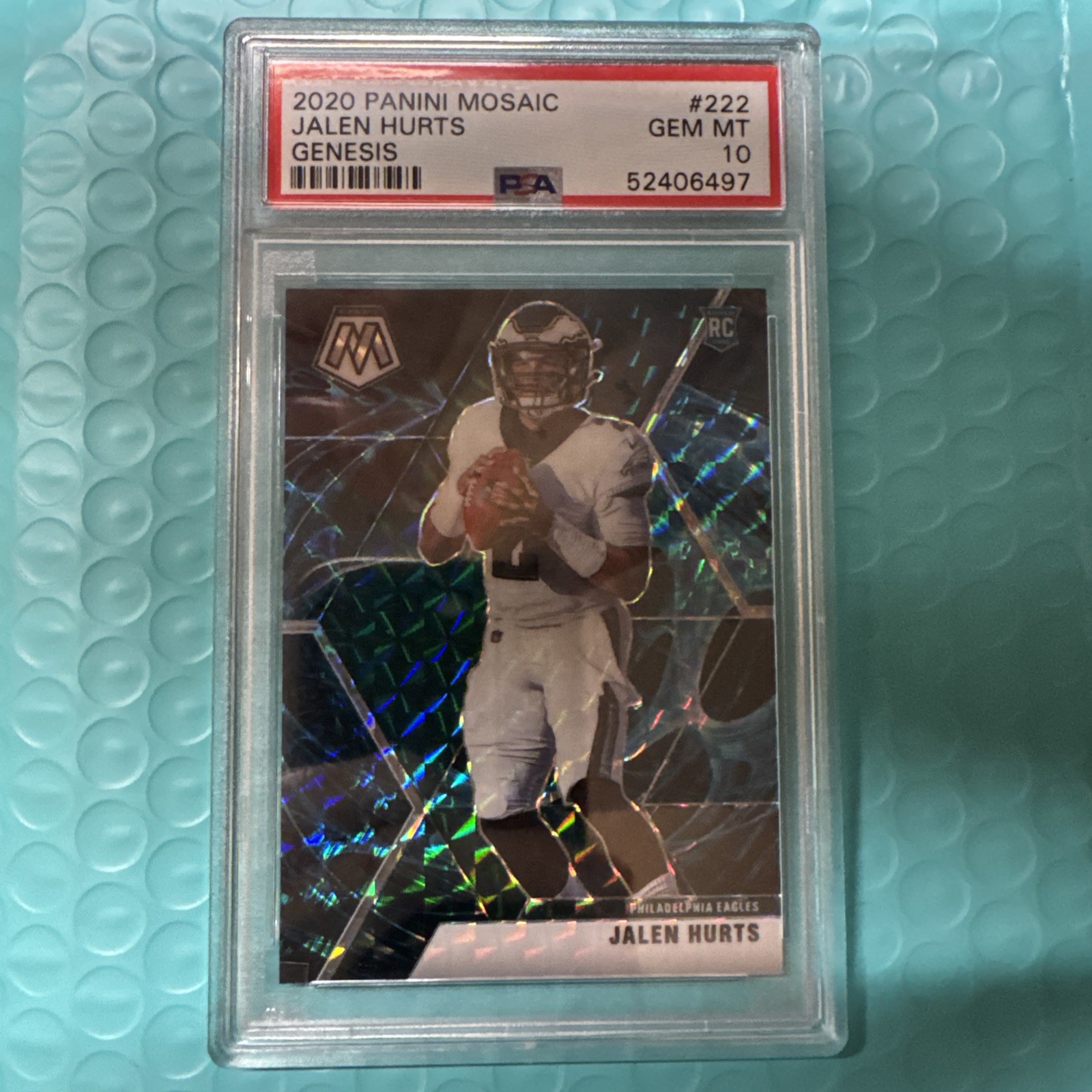 2020 Panini Mosaic Rookies Jalen Hurts #222 Mosaic Genesis Prizm (RC) PSA 10