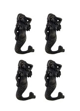Set of 4 Blackened Bronze Finish Cast Iron Mermaid Wall Hooks