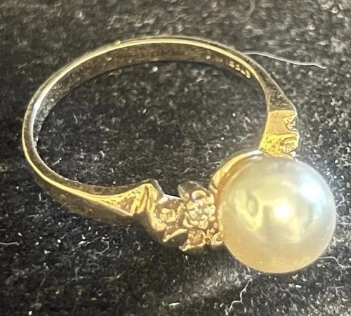 Vintage Pearl Ring With CzZ Stone, Sterling With Gold Plate. Size 8
