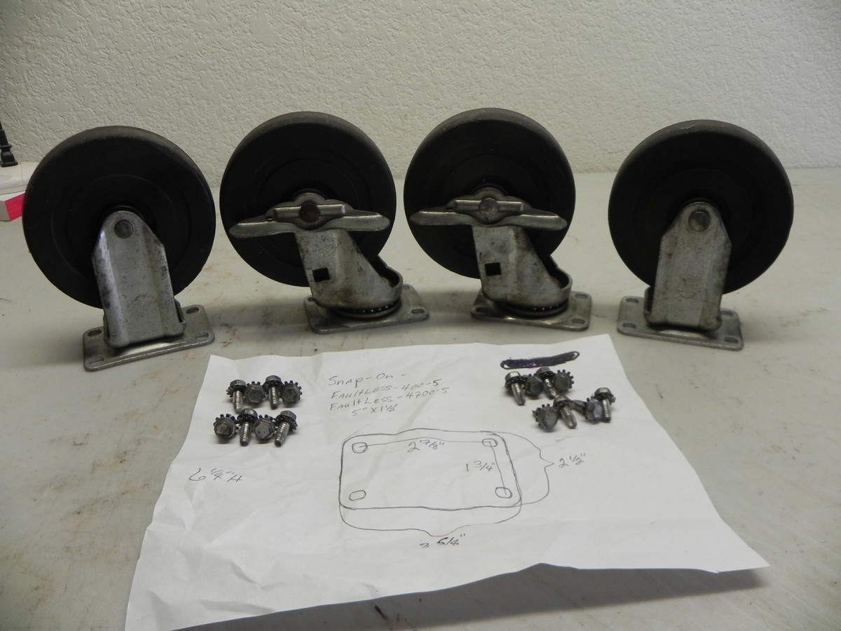 Vintage Snap-On KR557 Roll Cab 4 Piece Caster Set 2 Swivel/Locking