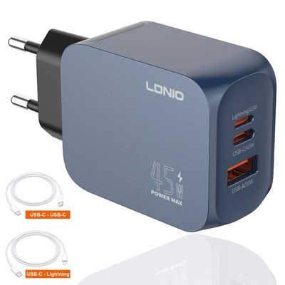 Ladegerät LDNIO GaN USB-C Apple Charger Schnell Netzteil 3 Port incl  Kabel