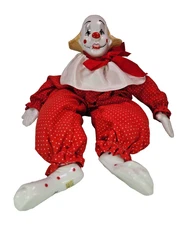 VINTAGE 1983 Enesco 19" Porcelain & Fabric CLOWN Doll