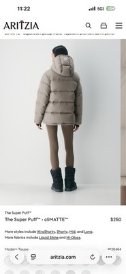 Aritzia The Super Puff cliMATTE Hooded Quilted Down Puffer Jacket Modern Taupe M