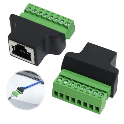 8 Pin For RJ45 Female Terminal Block Adapter Green Screw Design 2 Pack