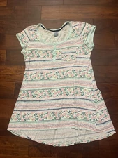 Jane and Bleecker Sleep Shirt M Short Sleeve Pink Green Floral Hi-low