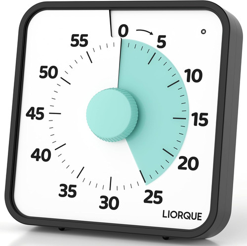 LIORQUE 60 Minute Visual Timer for Kids and Adults, Non-Ticking 7.5 Inch Large V