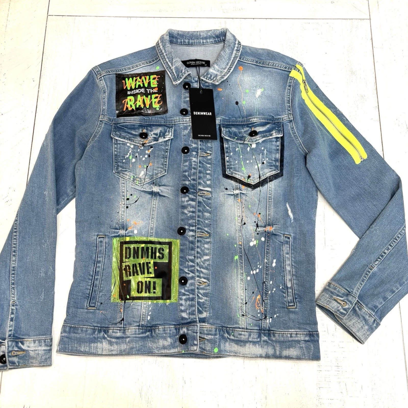 Denim House Distressed Printed Jean Size M Jacket NWT Men