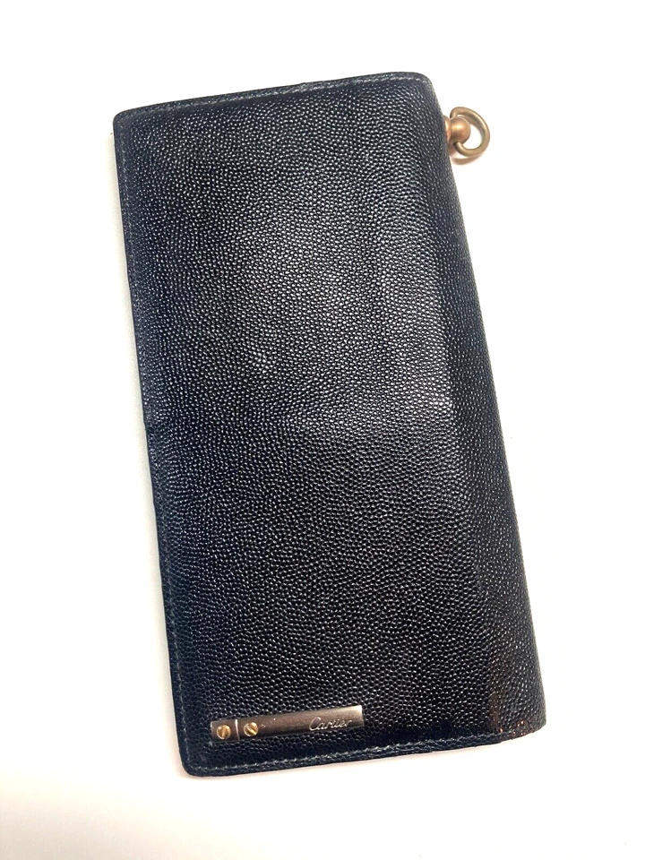 CARTIER VINTAGE SANTOS LOGO RING CAVIAR SKIN LEATHER LONG WALLET FRANCE BLACK - Image 3 of 4