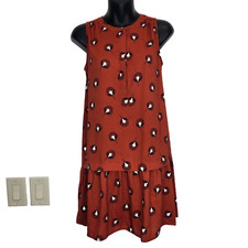 LOFT Sleeveless Shift Dress XS Orange Botanical Drop Waist Flounce Ruffle Hem