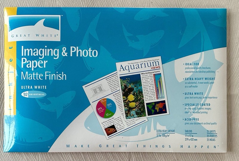NEW Great White Imaging & Photo Paper- Matte Finish Ultra White 11x17, 25 Sheets