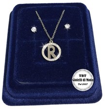 "R" Set Finissima Collana + Orecchini P.luce Lettera Iniziale Acciaio + Scatola