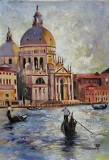 YARY DLUHOS Venice Italy City Grand Canal Dusk Gondola Original Art Oil Painting