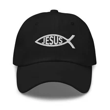 Jesus Fish Hat, Embroidered Classic Dad hat, Jesus hat, Jesus gift, Christian