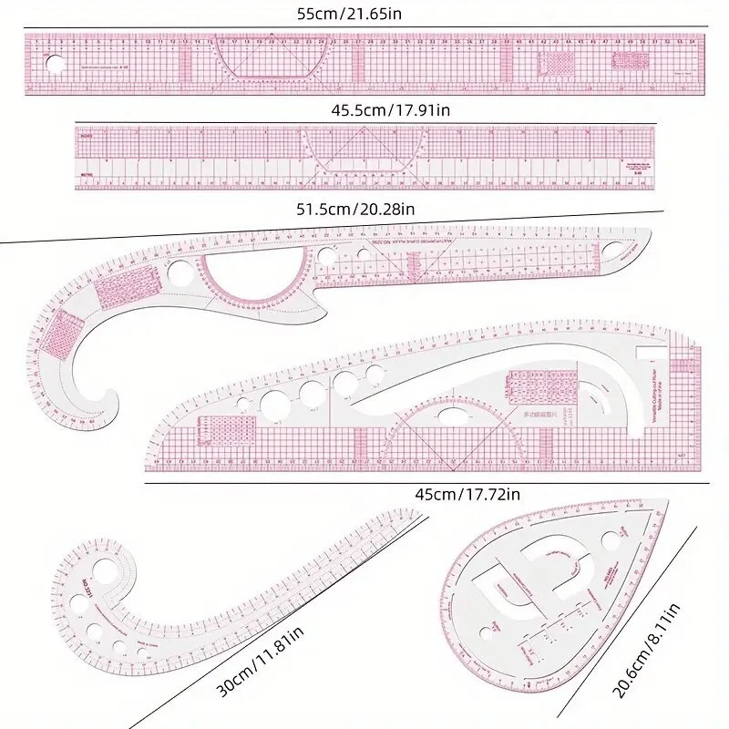 Conjunto de régua métrica curva francesa medida de costura régua de costura modelo de alfaiate - Imagem 4 de 4