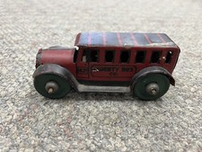  Vintage Marx Tin Litho Liberty Bus  62 Red  Black w/ Green Wheels 5" Long